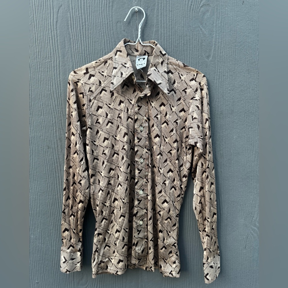 Unique 70s Andy New York Geometric Disco Button Down Shirt Size SM